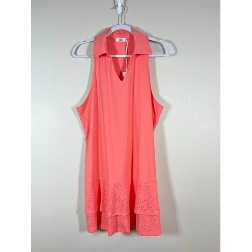 Aryeh Esther Racerback Athletic Dress Wms XL Coral Pink Collar V-Neck Ruffle